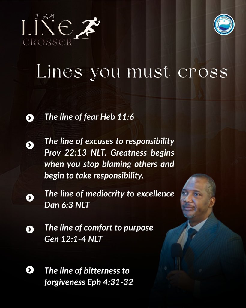 SowimOfficial's tweet photo. Sermon notes from our Sunday Service.
Title: I AM A LINE CROSSER.
Watch the full sermon on YouTube via: RevdFemiAkinolaTV
#SOWIM #RevdFemiAkinola #SermonNotes https://t.co/tD3Fl3JW3t