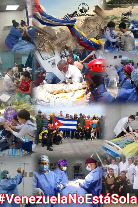 SantanaLey51604's tweet photo. El carácter humanista y solidario de esta Revolución Socialista Cubana,  junto al pueblo Venezolano!  
✍️ "Es de pueblos fuertes, el amor a la unión para el socorro mutuo". 
 ¡Gracias, Fidel, por enviar médicos!
#VenezuelaNoEstáSola
@GrupodAlimentos 
@MincinCuba https://t.co/i7wPtykrgD