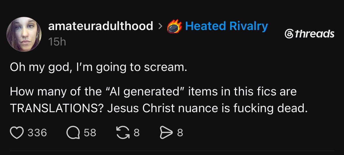 9131film's tweet photo. they're defending AI writers on threads like they pay their rent https://t.co/W0WgxfCLx8