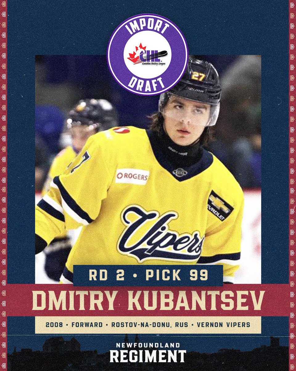 nlregiment's tweet photo. Further support for the forward group 🔥

We're proud to select Russian forward Dmitry Kubantsev with the 99th overall pick in the 2026 CHL Import Draft.

Unite. Inspire. Defend. https://t.co/7hc3S5GxPn