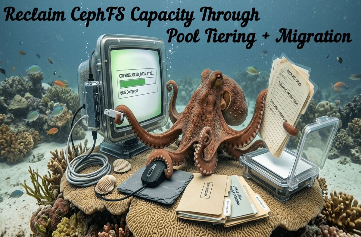 Ceph's tweet photo. #Storage costs are up, but your hardware budget doesn't have to follow.

Learn how #CephFS file layout transcoding can reclaim raw capacity by moving data to erasure-coded pools with minimal disruption. 

Read the blog: https://t.co/ClSlyKds81 
#Ceph #OpenSource #CephCommunity https://t.co/WMpDtzjumj
