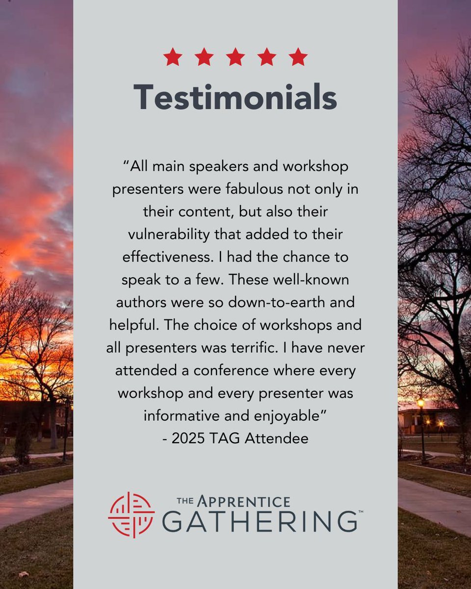 ApprenticeInst's tweet photo. Voices from the room: what the Apprentice Gathering was like for those who were there.
These stories are why we gather.
Register today for The Apprentice Gathering 2026. https://t.co/E4xiMNDAF7
#CSF #TAG2026 #theapprenticegathering #theapprenticeinstitute https://t.co/bKFSUZBlpZ