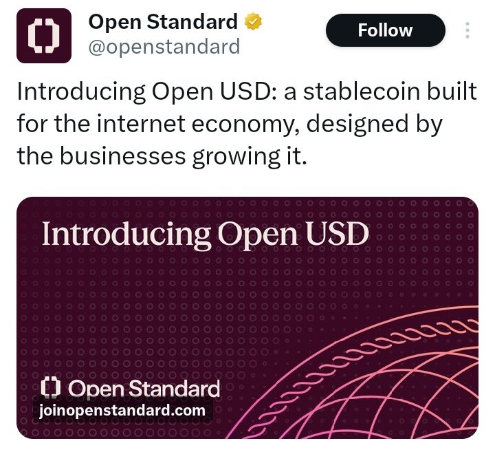 InfoXnge's tweet photo. BIG BREAKING: @openstandard has unveiled OpenUSD ($OUSD) — a new stablecoin initiative backed by 140+ partners, including Visa, Mastercard Stripe, BlackRock, American Express Google, Coinbase & many more.
If this collaboration delivers on its vision, it could accelerate the adoption of stablecoins across payments, finance, and the broader digital economy.
The race to build the next generation of global money is heating up.