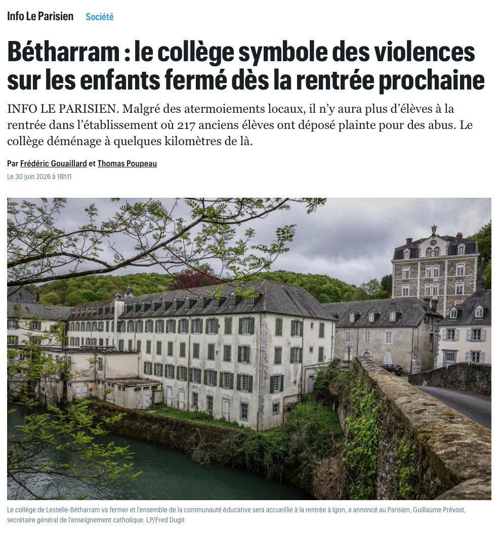 PaulVannierFI's tweet photo. Après des décennies de crimes, Bétharram ferme. Enfin.

Je pense aux centaines de victimes pour qui la disparition de cet enfer résonne comme un soulagement.

Mais le combat pour leur reconnaissance n’est pas terminé. Celui contre les violences à l’école doit devenir une priorité de l’action gouvernementale. Et notre vigilance être conservée car le déplacement du collège sans profonde refondation de l’institution l’exige.

https://t.co/MeYUot8sX2