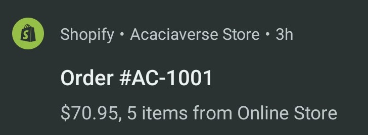 SpiriTGhouled's tweet photo. Woke up to our first Shopify order this morning. 🥳

The store wasn't even officially open yet.

It's a small milestone, but after everything that's gone into building the Acaciaverse, it means a lot.

https://t.co/Y9nwnFY1Ub 🌳 https://t.co/iOqlYv5QJ6