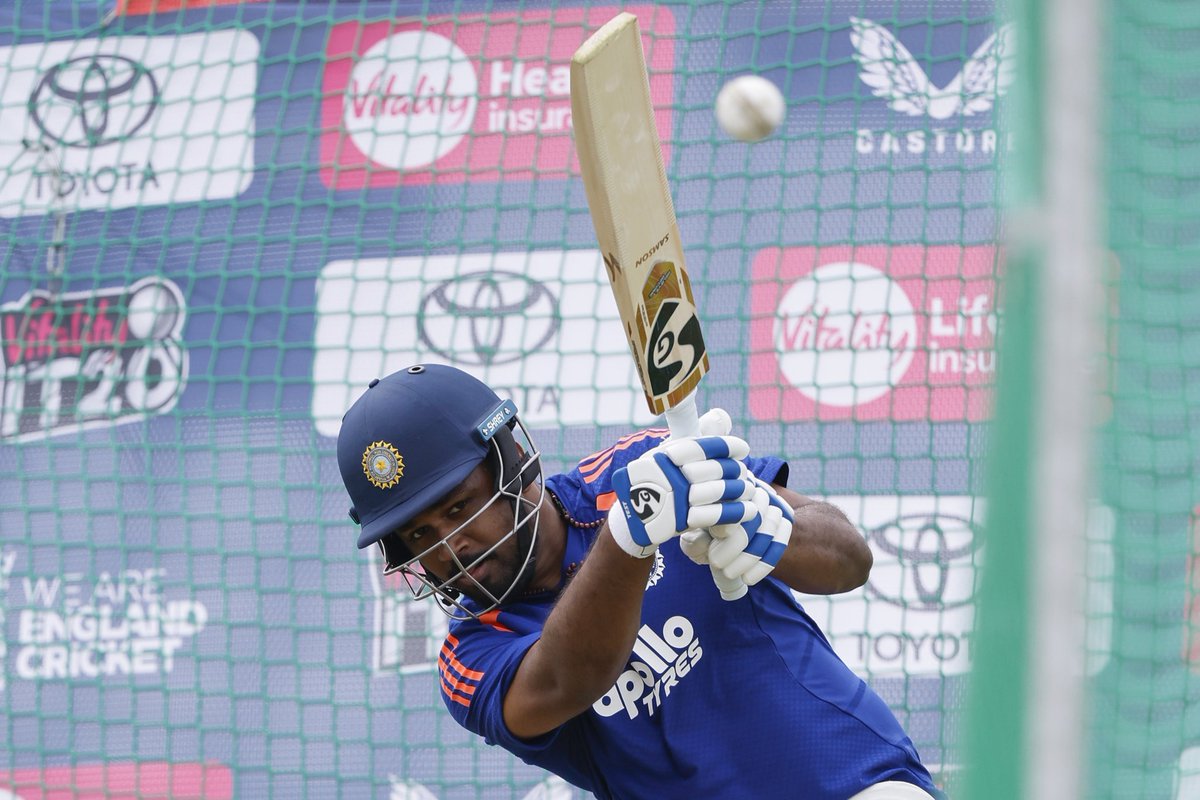 CricCrazyJohns's tweet photo. Sanju Samson working hard in nets for the England T20I series 🇮🇳 https://t.co/8DIz9OfFWR