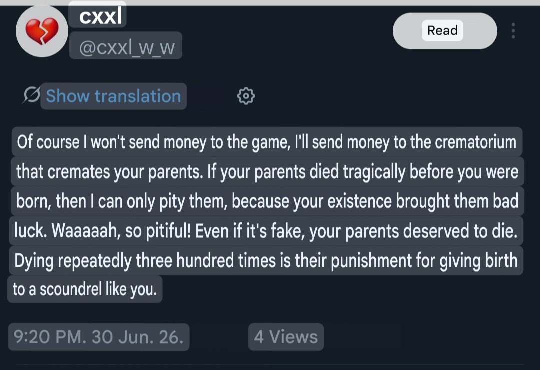 RedFirefly6's tweet photo. @xiababysister Here's "CN sister" wishing death to my parents😍🥰😘 https://t.co/APsI1j84vq