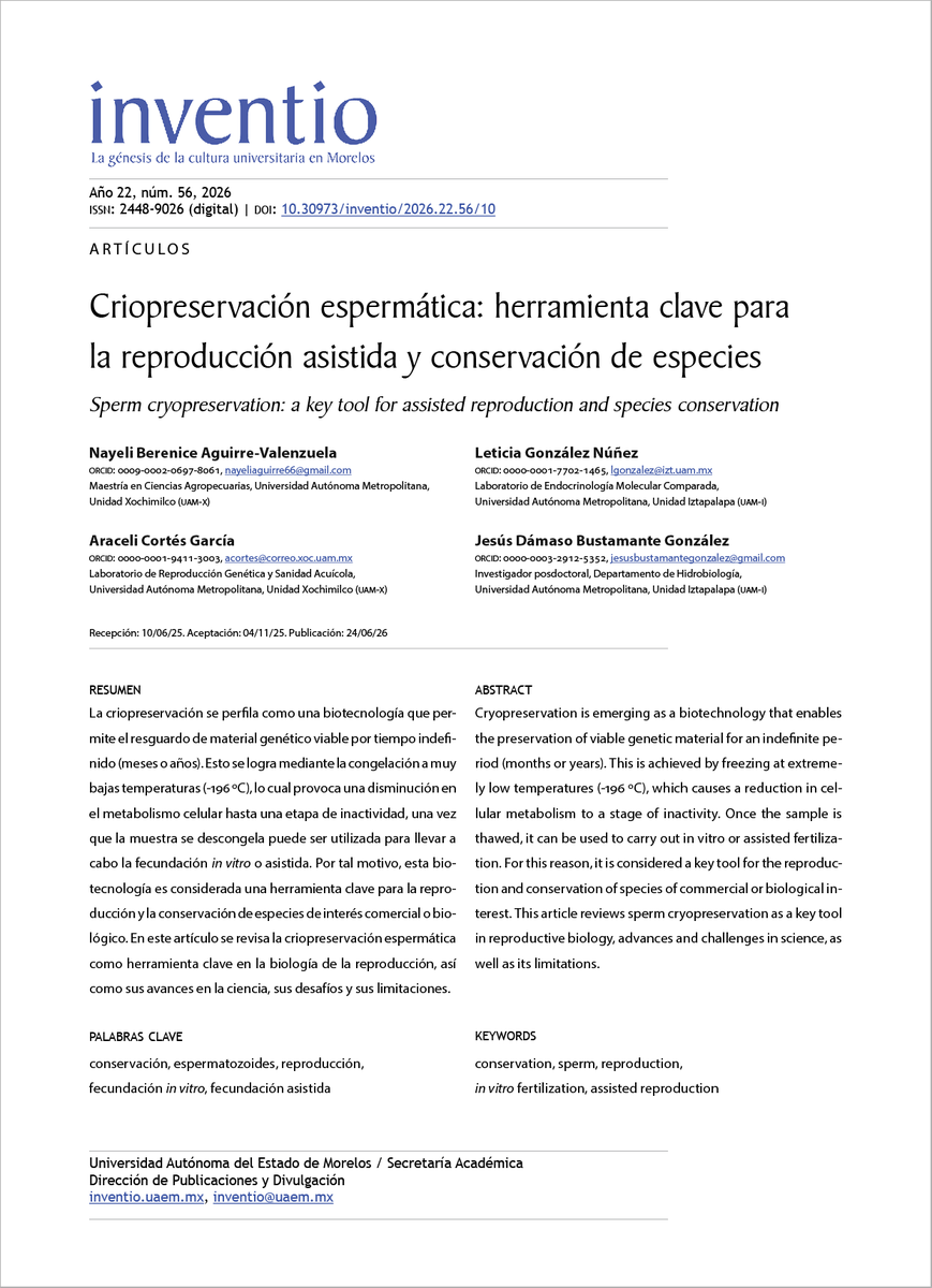 EdicionesUAEM's tweet photo. #INVENTIO #RevistaDivulgación #multidisciplina
Revista Inventio / Vol. 21 núm. 55
"Criopreservación espermática: herramienta clave para la reproducción asistida y conservación de especies."
Artículo completo
https://t.co/Ihq0Z24Ksf
@prensauaem https://t.co/Y4rBwFHldq