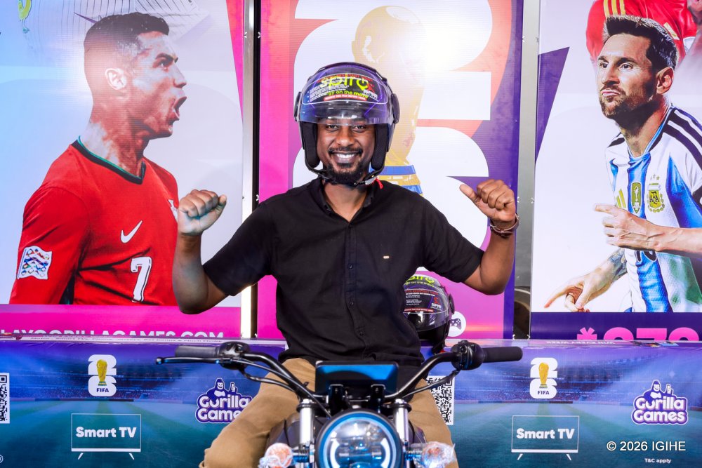 IGIHE's tweet photo. Mu rwego rwo kwishimira Igikombe cy’Isi cya 2026, @GorillaGamesRw iri gushimira abakiliya bayo, ibaha amahirwe yo gutsindira ibihembo bitandukanye birimo moto, televiziyo, telefone zigezweho ndetse n’itike yo kujya kureba umukino wa nyuma uzabera muri Leta Zunze Ubumwe za Amerika.

➡️https://t.co/45riDp1qHH