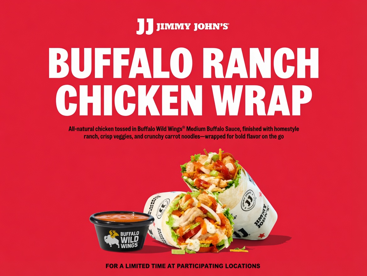 MiklinEnt's tweet photo. New crave alert: Buffalo Ranch Chicken Wrap is here at Jimmy Johnβs! Tender chicken + zesty buffalo + cool ranch = lunch bliss. π Grab yours: https://t.co/tbcXUX09rx #JimmyJohns #BuffaloRanch #ChickenWrap #FreakyFast #LunchGoals https://t.co/7JWqWyNdP5