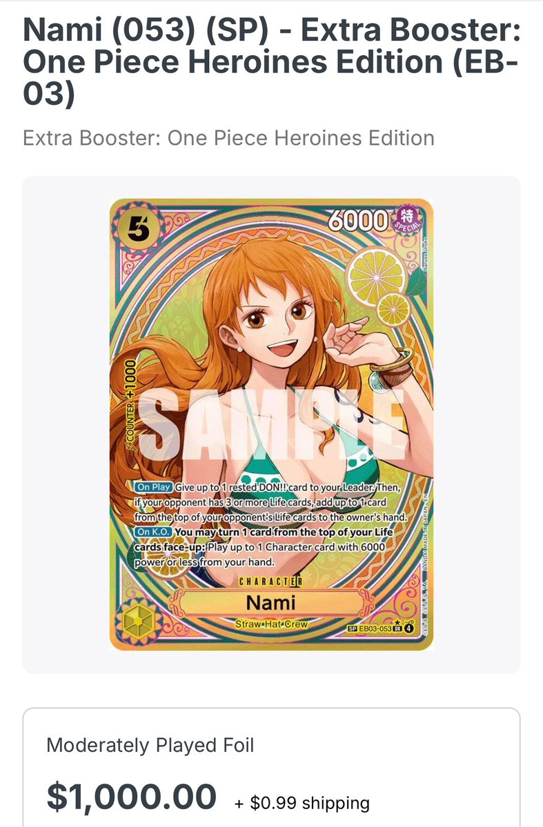 sormiltcg's tweet photo. Nami in Riftbound is only 25 cents 👀

Nami cards have been historically expensive in games such as OPTCG meaning she will definitely go up in price in the future ‼️

It might just be the right time to invest into Nami in Riftbound ‼️ https://t.co/2qMxKa8Eku