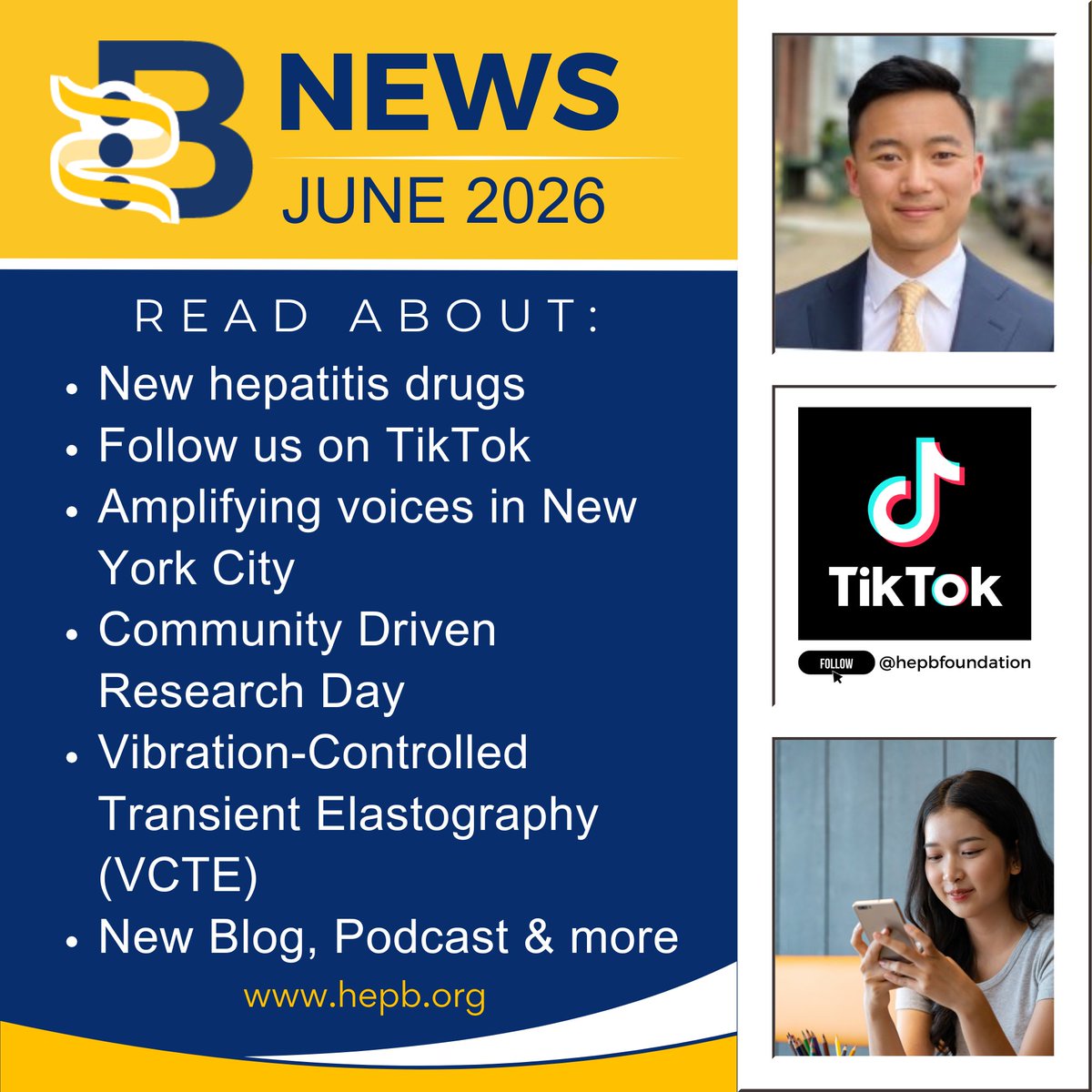HepBUnited's tweet photo. 📢B News: June 2026 Edition is Out!

Stay informed on the latest updates in hepatitis B advocacy, research and community health. This month, we are highlighting major #NEWS about two hepatitis drugs.

✔️READ👉 https://t.co/6waaDH4a3L
✔️SUBSCRIBE👉 https://t.co/zjM4758Ho1 https://t.co/BWG2V9p0J5