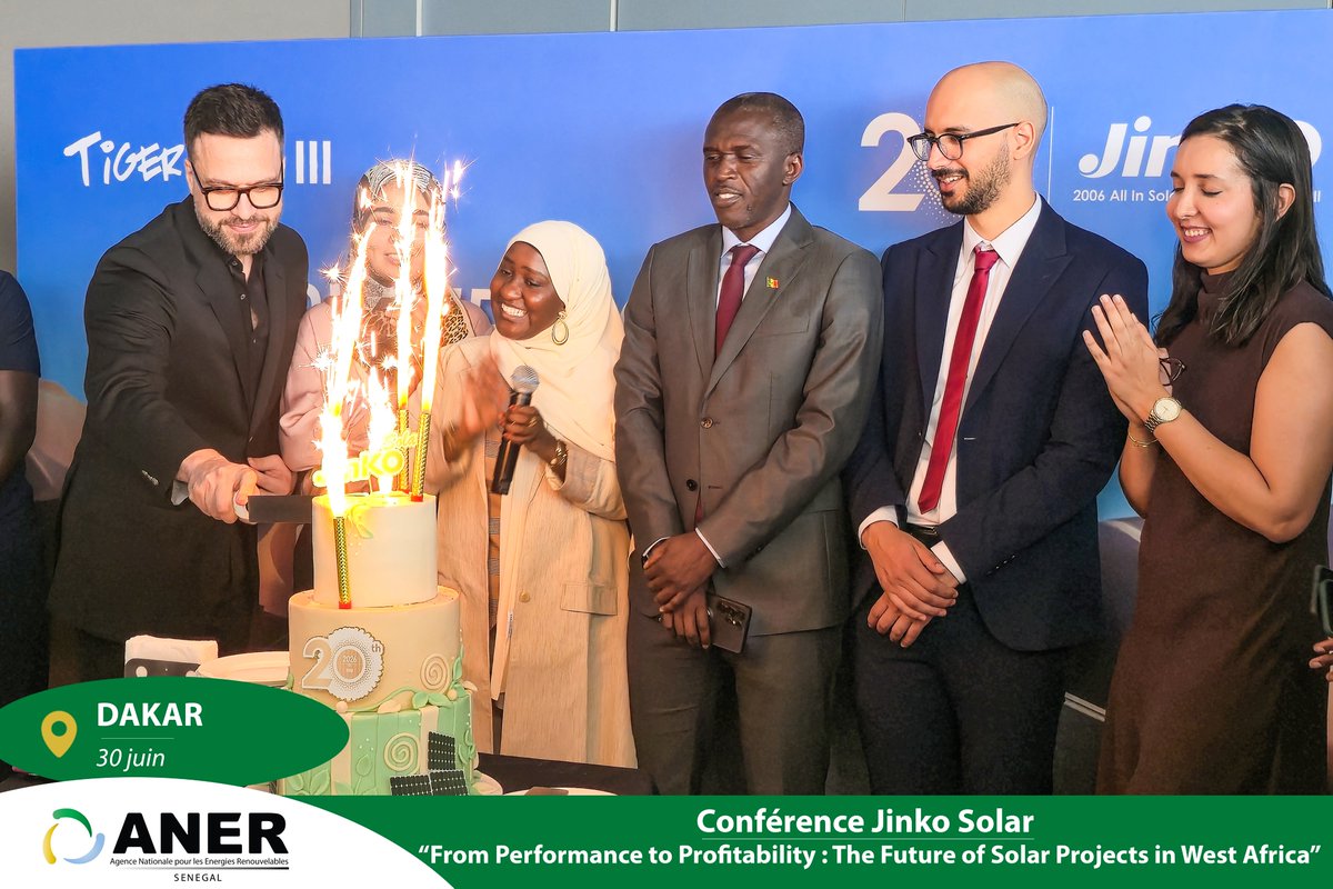 anersenegal's tweet photo. Le DG de l’ANER, Pr Diouma Kobor, a pris part ce mardi 30 juin 2026 à la conférence de @JinkoSolarCoLtd sur le thème : « From Performance to Profitability: The Future of Solar Projects in West Africa ».
🎂 + 2️⃣0️⃣ ans Jinko Solar
#ANER #JinkoSolar #Solaire https://t.co/vnxnQTwZEG