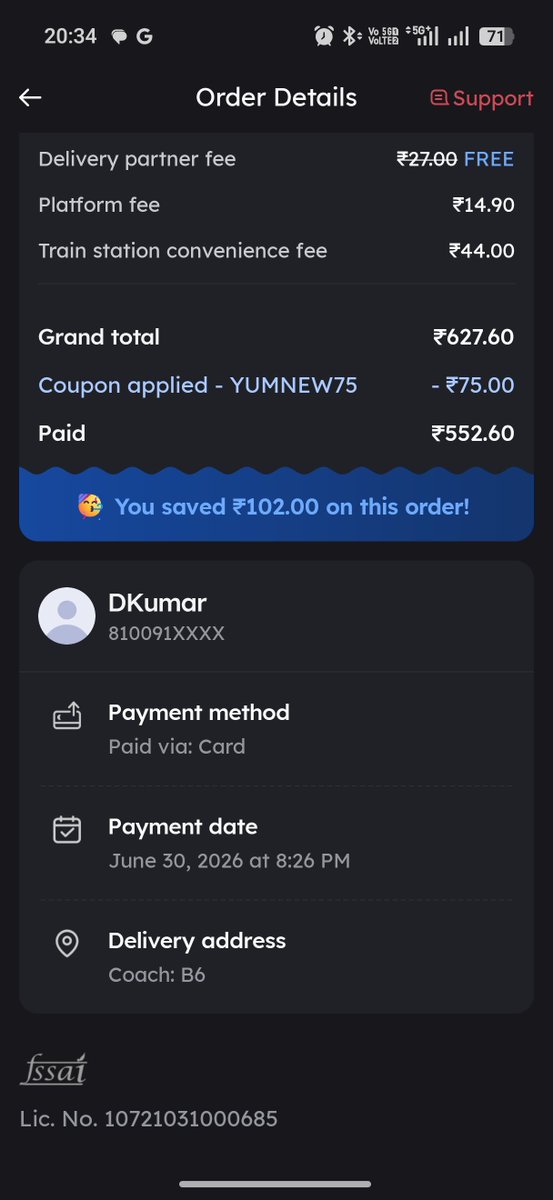 Dkumar2348's tweet photo. Very pathetic service by Zomato. They were unable to deliver my order on time to the train. They have already failed to provide reliable door delivery, and now they are failing at train deliveries as well.

@zomatocare 
@Zomato_india https://t.co/Fjk6yvCVS7