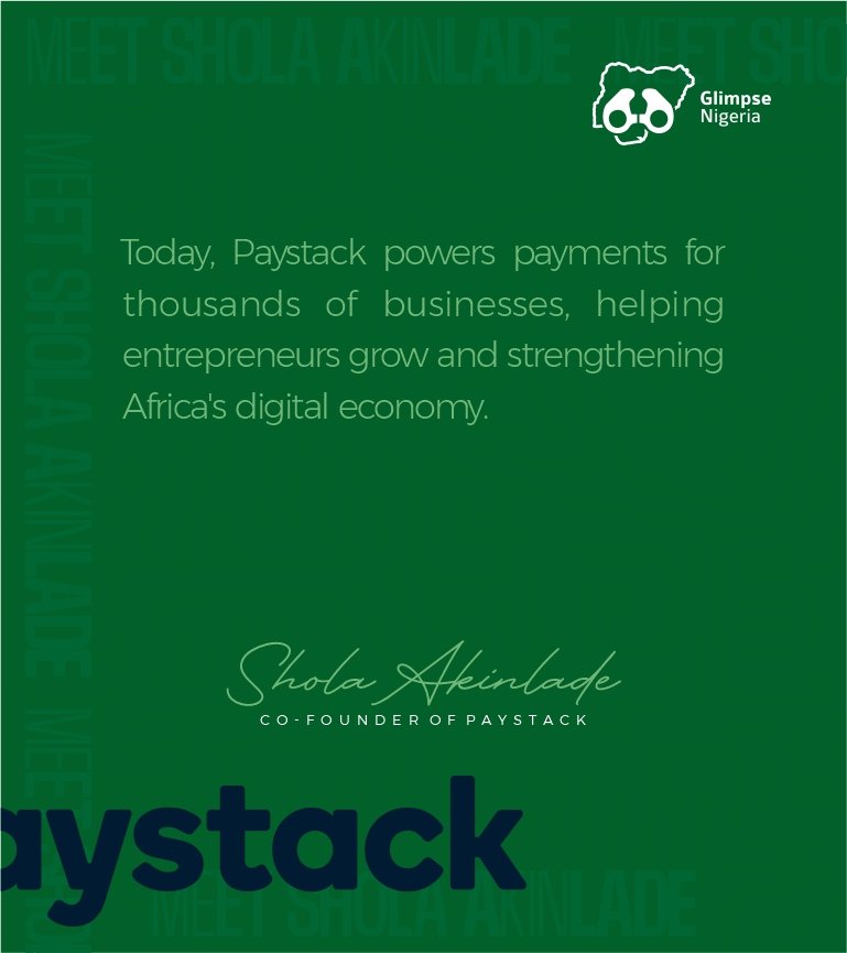 GlimpseNigeria's tweet photo. Shola Akinlade's journey reminds us that great ideas can create lasting impact.
Who's another Nigerian innovator you'd love to see featured on Faces of Nigeria?
#facesofnigeria #sholaakinlade #paystack #nigerianinnovation #glimpsenigeria https://t.co/P6hSaOpT8m