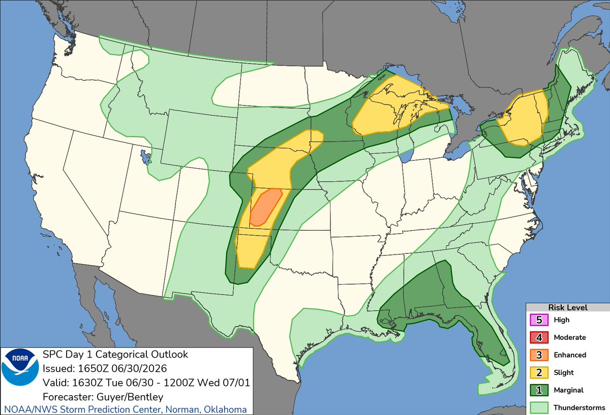 11:52am CDT #SPC Day1 Outlook Enhanced Risk: across the central High ...