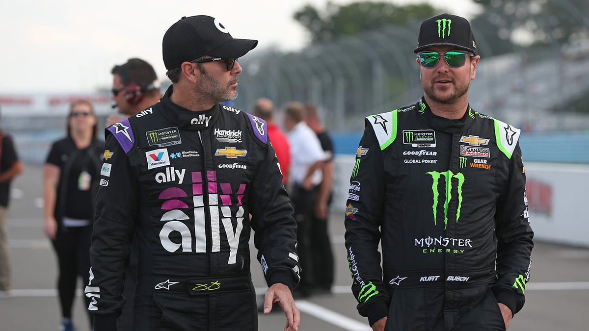 RacingTerritory's tweet photo. Drivers in the last Cup Series race at Chicagoland who will not be in Sunday’s race:

Jimmie Johnson
Martin Truex Jr.
Kurt Busch
Kevin Harvick
Aric Almirola
Ryan Newman
Daniel Hemric
Paul Menard
Kyle Busch
David Ragan
Matt DiBenedetto
Matt Tifft
Corey LaJoie
Landon Cassill
Bayley Currey
Reed Sorenson
B.J. McLeod
Clint Bowyer
Quinn Houff