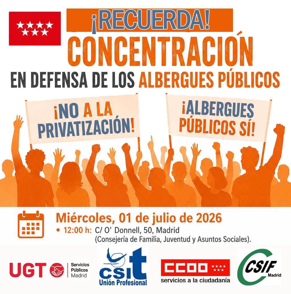 saamadrid's tweet photo. Mañana estaremos en la Consejería de Famila, Juventud y Asuntos Sociales 
📢 1 de julio 
🕛12:00
📍C/ O’Donnell 50
En defensa de los servicios públicos 
Contra la privatización de la red de albergues juveniles de la Comunidad de Madrid 
#CCOO #ServicioPúblico https://t.co/TMip8PHIvg