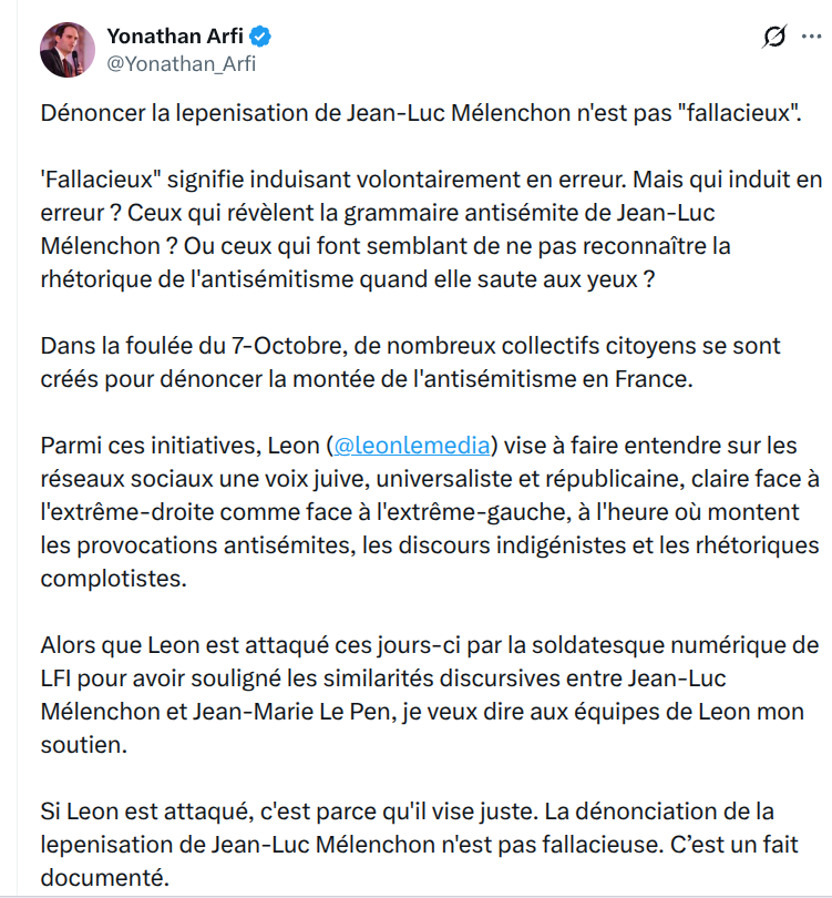 Manouck44's tweet photo. Le rédacteur en chef derrière le compte Léon Le Média est Avishai Leger-Tanger, décrit comme un artiste numérique. Il est chargé de mission auprès du CRIF.

Source : https://t.co/kgG4F1dU9c https://t.co/03rVC97rHd