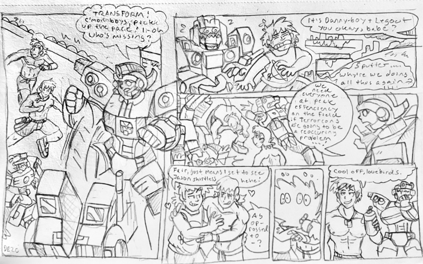 BlueIkeTweets's tweet photo. Wanted to do a Pride Month thing and settled on this idea I had about JD &amp; Braverman training with Kicker during Energon. #Transformers #blueike #pride #fanart https://t.co/tPQCjLKsQm