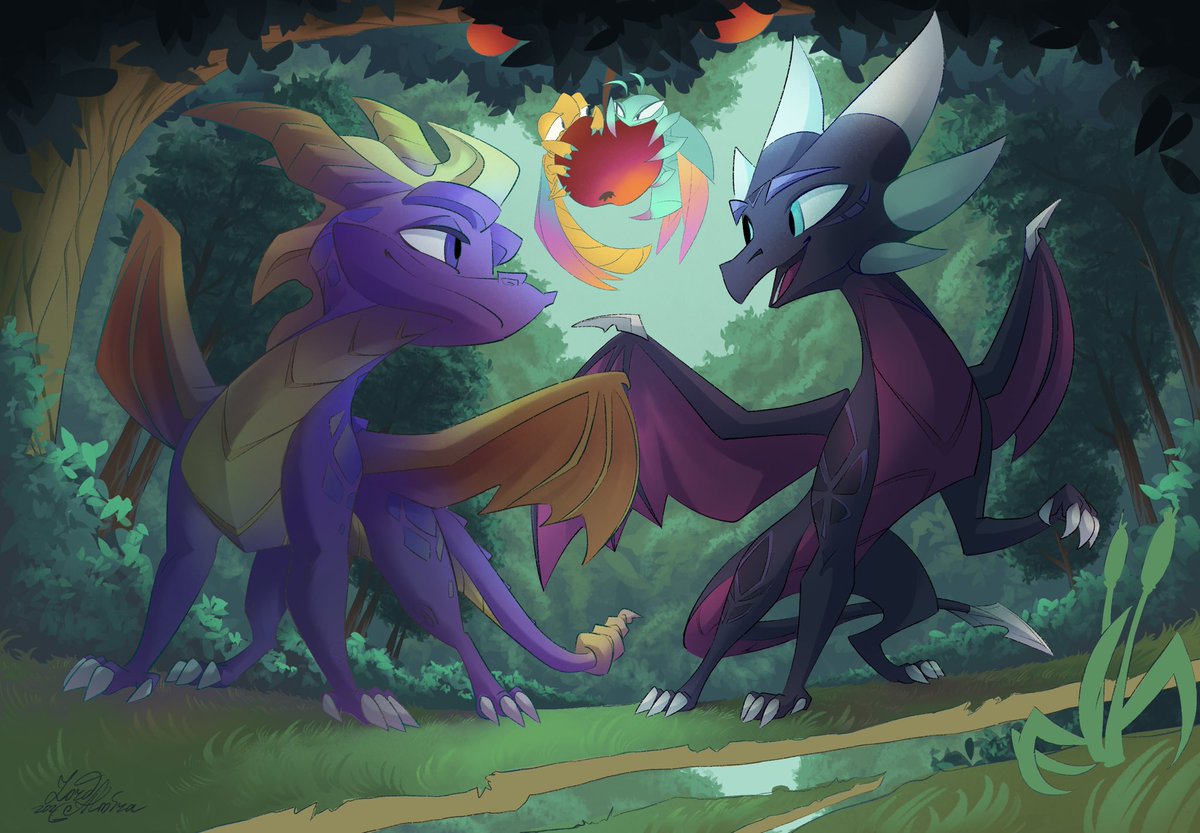 AlmiraLord's tweet photo. I tried hard, but I realised that I won’t be in time to finish it up until July 1, but I still wanna post it so bad, so here we are

Started to draw this piece the COUPLE days before new Spyro announcement, and I was like holy sh~~~! THE FEELING

#Spyro #Cynder #SpyroARealmBeyond https://t.co/jH9QmjAywR