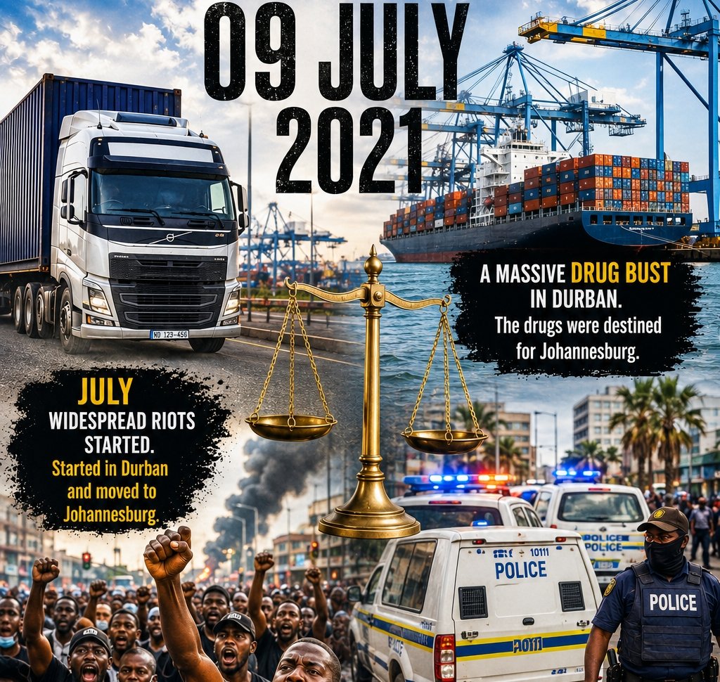 _AfricanSoil's tweet photo. 𝟬𝟵 𝗝𝘂𝗹𝘆 𝟮𝟬𝟮𝟭 | This is what happened:

•The "drug bust" operation in KwaZulu-Natal took place on the 9th of July 2021. Law enforcement officers intercepted a shipment weighing 715.86 kg (R286 million street value) disguised as Scania truck parts. It was tracked from the Port of Durban to Johannesburg.

•The state orchestrated July riots started in KwaZulu-Natal in Richard's Bay on the 9th of July 2021; the same day the drugs were arriving in Durban. 

It's wasn't a coincidence. The drugs were being moved between Durban and Johannesburg. The two economic hub cities which had the riots. While the people were busy reporting about the chaos in the country, 𝗼𝘁𝗵𝗲𝗿𝘀 𝘄𝗲𝗿𝗲 𝗯𝘂𝘀𝘆 𝘄𝗶𝘁𝗵 𝗱𝗿𝘂𝗴𝘀 𝗼𝗽𝗲𝗿𝗮𝘁𝗶𝗼𝗻𝘀. They needed a distraction. 

The unlawful arrest of innocent people by a corrupt mafia State was just a distraction and to use people as scapegoats to cover-up what the corrupt state had done. This is why resources were never made available to the police to contain the riots earlier. It was deliberate. Treason actually. 

There comes a time when the TRUTH comes out ✌🏼😎

The real owners of the drugs will be known at some point! Heee. Niyobona.