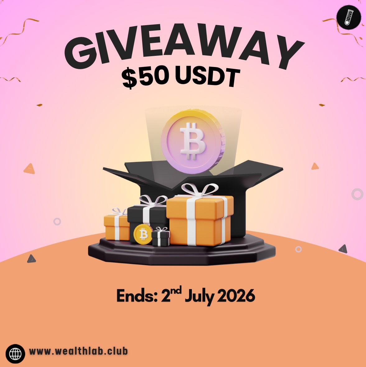 WealthLabClub's tweet photo. 🎉 Wealthlab Club Giveaway!

We’re also giving away $25 USDT to TWO winners this week!

To enter:
•  Follow @WealthlabClub
•  Like & Repost this post
•  Tag 2 friends who need to join the community

Giveaway ends on Thursday, July 2nd by 5PM UTC! 

The more consistent you are with the spaces and community, the higher your chances.

Good luck fam, and may the odds be in your favor!