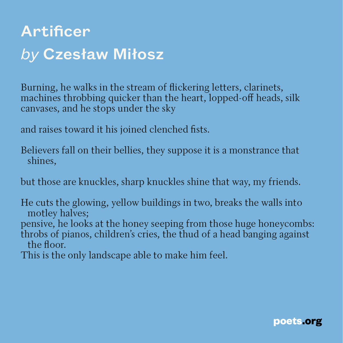 POETSorg's tweet photo. “Artificer” by Czesław Miłosz, born #OTD in 1911.

Read more: https://t.co/hrrKKawjrl https://t.co/UiTZtdSO5n