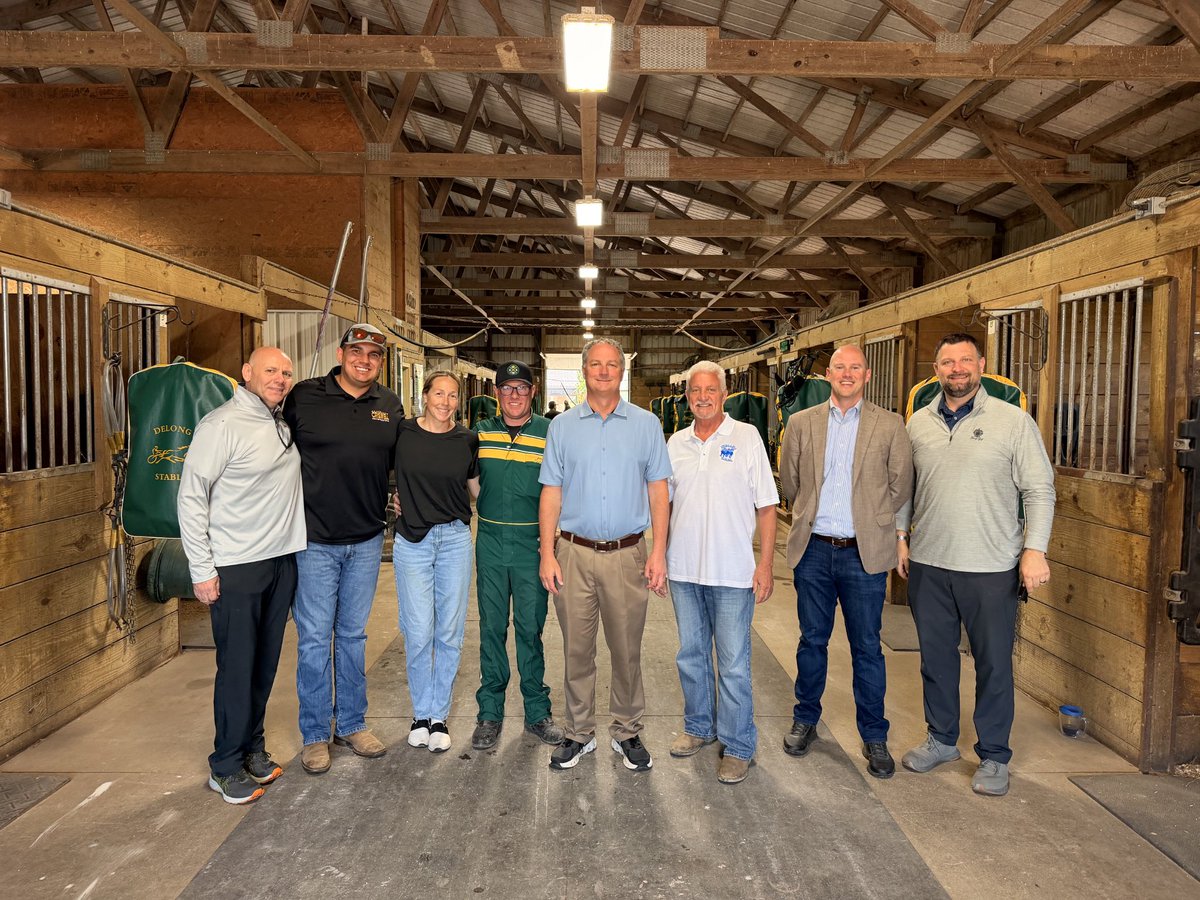 IndianaHarness's tweet photo. Last week, the Indiana Standardbred Association was honored to welcome Speaker Todd Huston and Representative Cory Criswell to DeLong Stables, one of Indiana's many standardbred training facilities.

The visit highlighted the incredible investment, dedication, and hard work that take place behind the scenes to make Indiana's horse racing industry successful. While race day may be what fans see, it's facilities like DeLong Stables, along with breeders, trainers, veterinarians, implement dealers, feed suppliers, and countless others, that form the foundation of our state's equine industry.

The most recent comprehensive industry study found that Indiana's horse racing industry generates an annual economic impact of nearly $2B, reaching all 92 counties through agriculture, breeding, training, veterinary services, equipment, feed, transportation, tourism, and thousands of jobs.

We appreciate Speaker Huston and Representative Criswell taking the time to see firsthand how strong breeding and training programs help ensure the continued success of Indiana horse racing for generations to come.

#RaceLikeAHoosier #Indiana #HarnessRacing