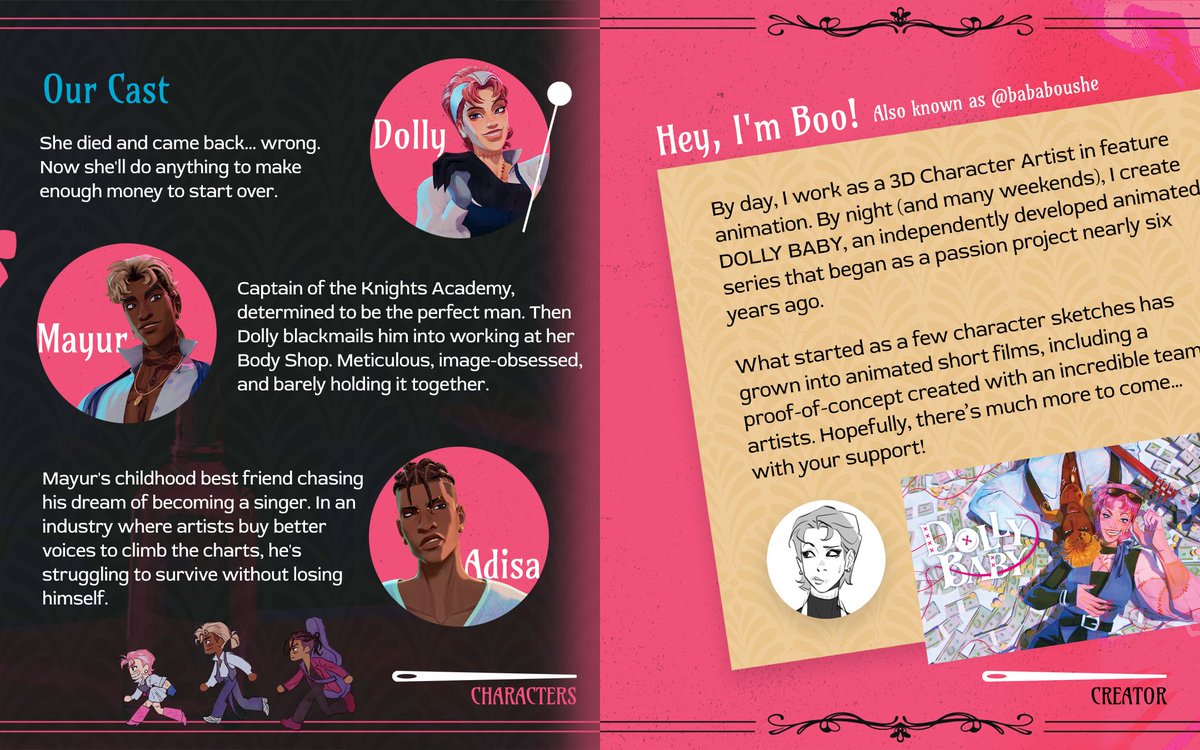 DollyBabyTV's tweet photo. long time no dolly babying 💃 How about some proper introductions?

DOLLY BABY is a dark fantasy/ dystopian, comedy-drama, 3D indie animation series about two exes running an illegal body shop 🎀💉

OUR RHYTHM AND FLESH SHORT FILM DROPS LATER THIS YEAR! https://t.co/RxxJh9mG1J