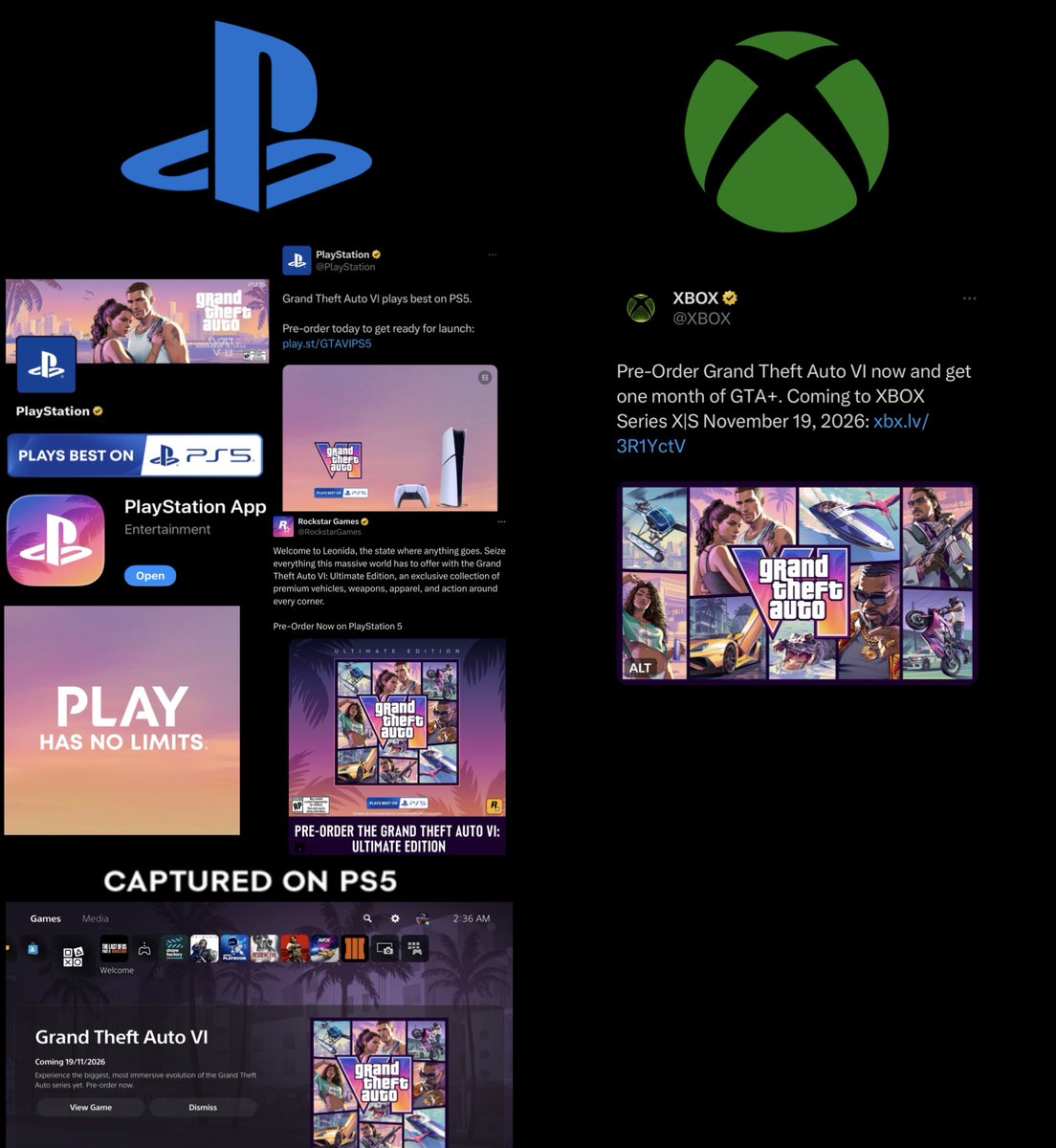 GTAVI_Countdown's tweet photo. GTA 6 Marketing (PlayStation vs Xbox) https://t.co/nTSsYbVi7r