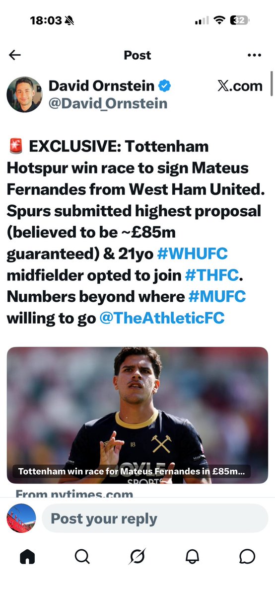 ExWHUEmployee's tweet photo. 👀👍⚒ (As reported  at the start of this saga. £85m was the key figure to reach) https://t.co/aEqUi34G20