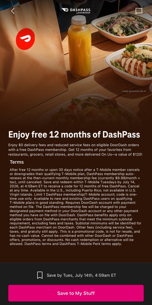 __Onixivy_'s tweet photo. if you have t-mobile, today’s deal is free dash pass
for 1 year!! https://t.co/sKCedQzBEj