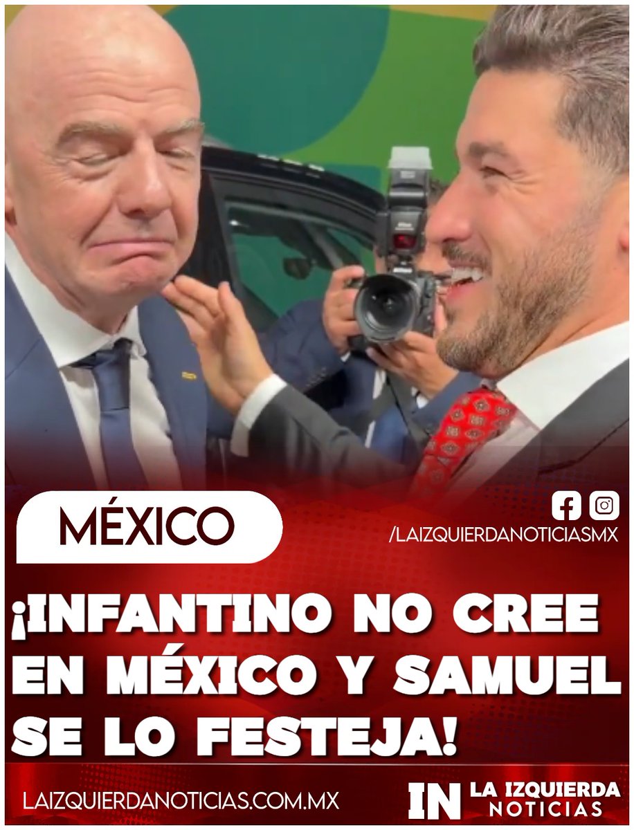 IzqNoticiasMx's tweet photo. ¡A MÉXICO SE LE DEFIENDE! Samuel García se le arrastró a Gianni Infantino tras asistir al último partido del Mundial en Nuevo León. Pero cuando le preguntó al presidente de la FIFA si México ganaba hoy, el calvo le hizo el fuchi con desprecio. Y el facturero, en vez de encararlo y defender al país, se rió como todo un lamebotas. Otro vendepatria facho que se arrodilla ante los extranjeros en lugar de defender a México.