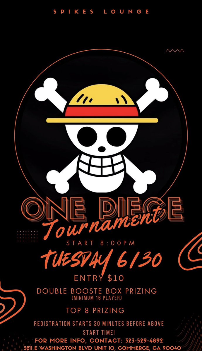 MerkTcg's tweet photo. Another One Piece double box tournament tonight (16 players min) at @Spikes_lounge_ stop by if you’re free late start I know should be earlier next week https://t.co/2jlucq1Qhn