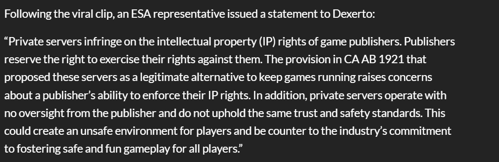 StopKilingGames's tweet photo. Congratulations @theESA, you’ve won this round and handed us the legitimacy boost of the century by doubling down. https://t.co/8V31B7w5Qv