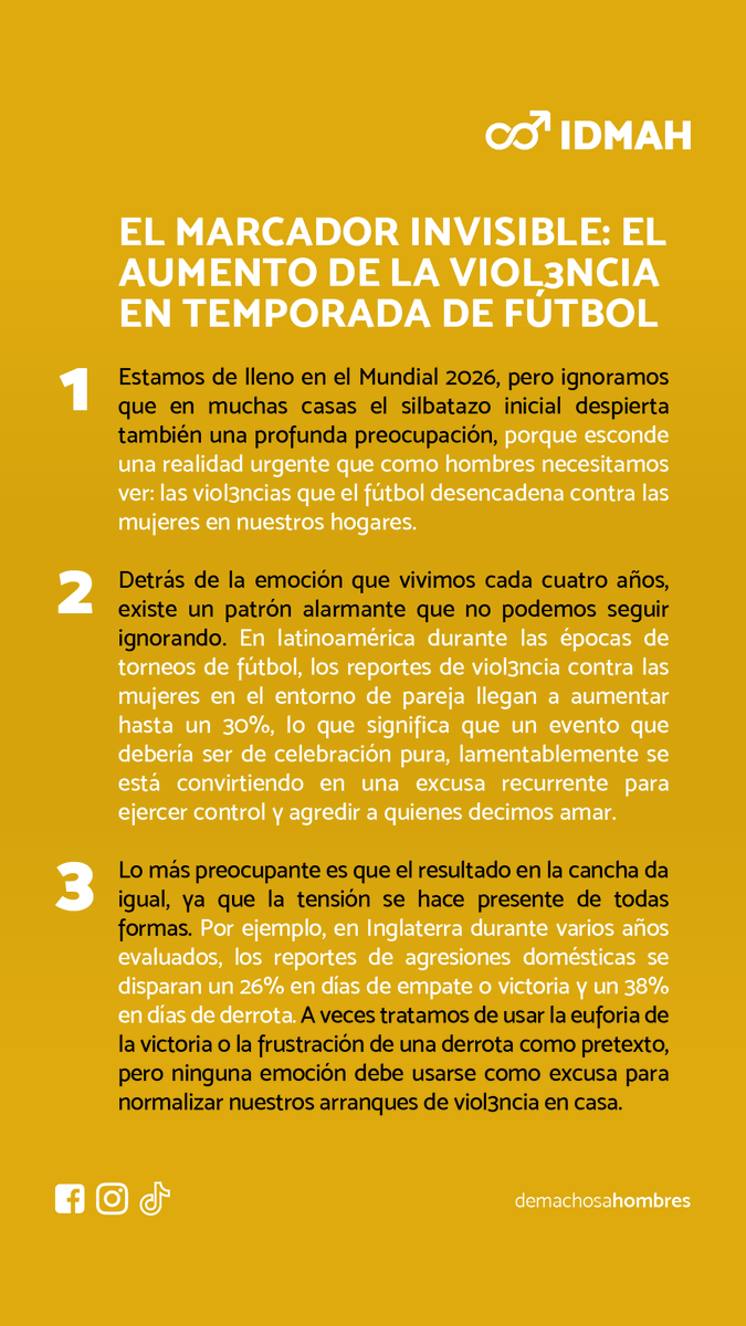 machosahombres's tweet photo. El marcador invisible: El aumento de la viol3ncia en temporada de fútbol

¿Cómo podemos los hombres ayudar a transformar esta parte del Mundial? Te leemos en los comentarios.

#demachosaHOMBRES #Mundial2026 #Futbol #PasionFutbolera #Reflexion https://t.co/2IkfYr2eBY