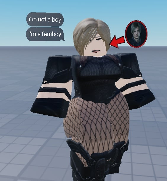 alphaspartan115's tweet photo. Before it got restricted, this a femboy version of Leon S. Kennedy i made in Roblox once. https://t.co/hIteTHkOru