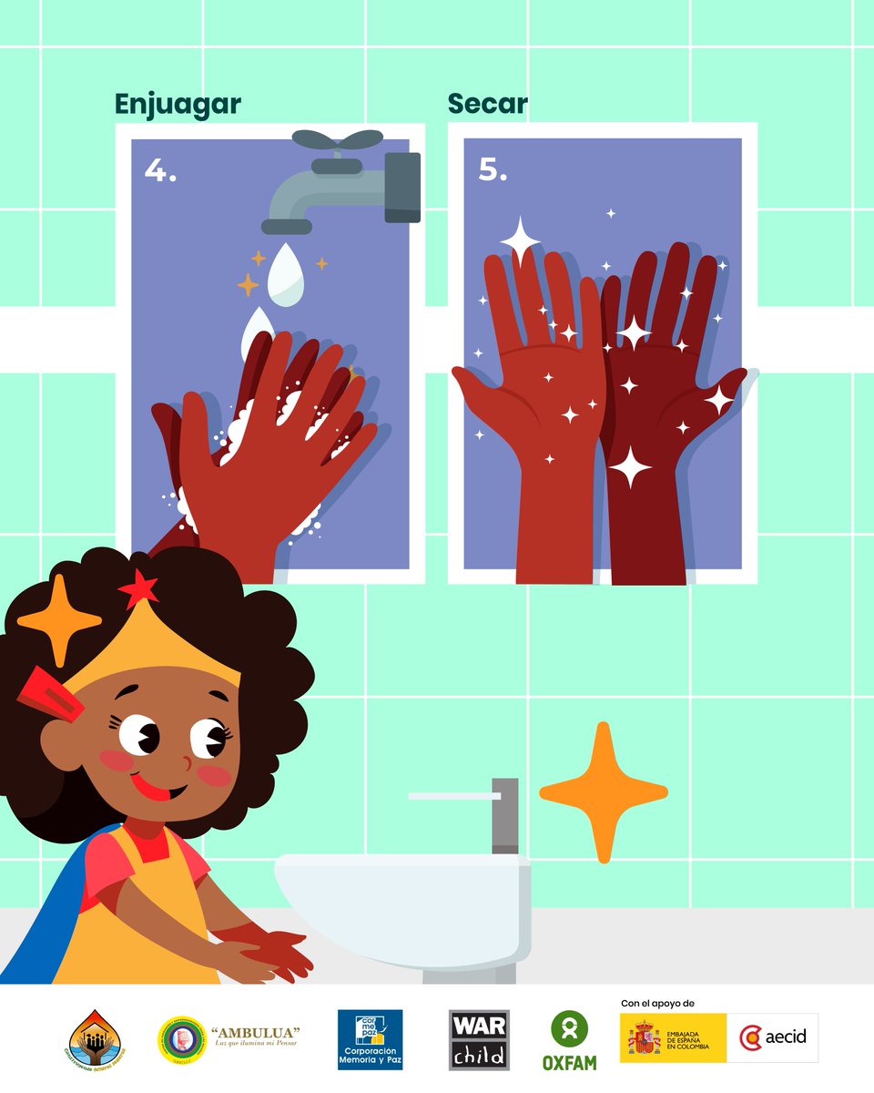 OxfamColombia's tweet photo. 🖐️ ¡Lavarte las manos bien marca la diferencia! Conoce los 5 pasos para hacerlo correctamente:

1️⃣ Moja tus manos
2️⃣ Enjabona bien
3️⃣ Frota durante 20 segundos
4️⃣ Enjuaga con agua limpia
5️⃣ Seca tus manos

Un hábito sencillo que cuida tu salud y la de quienes te rodean 💧✨ https://t.co/rYcTl5FIw5
