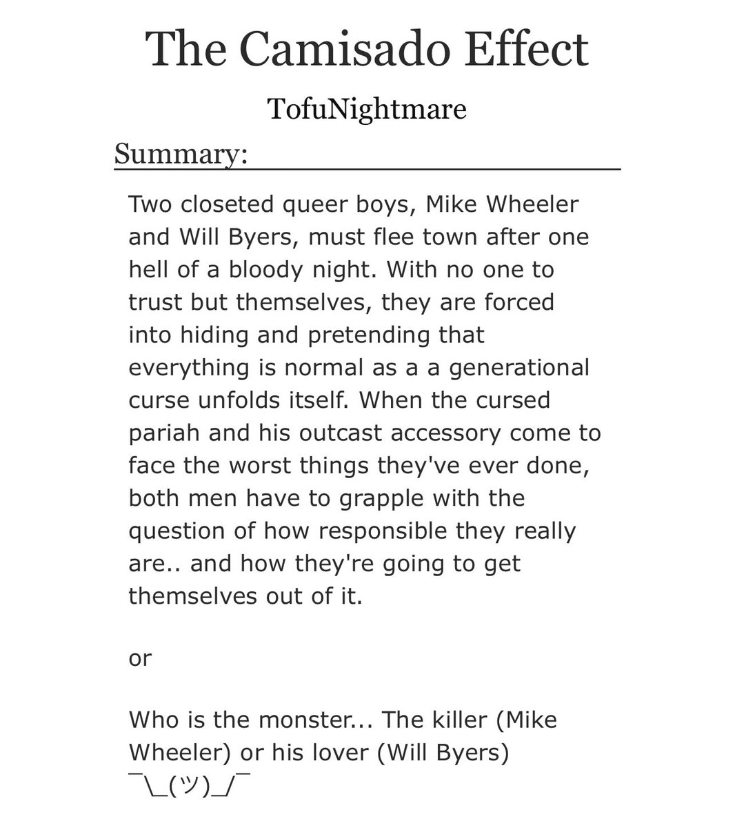 Tofunightmarze's tweet photo. Erm anyways, my friend and I have been working really hard on this byler horror fic!
•
•
https://t.co/rCxQZ8vToc https://t.co/RUFhoshmXE