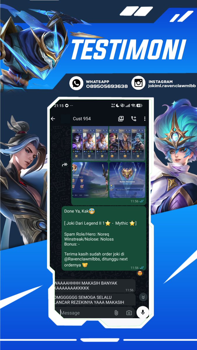 Ravenclawmlbbs's tweet photo. Done Joki ML

2509. Legend V 0  ★ -  Mythic ★
2510.  Epic I 2 ★ -  Legend II 1 ★ 
2511. Legend II 1 ★ -  Mythic ★ Nolose
2512. Epic II 1 ★ -  Legend V 1 ★ + Bonus 1 ★ 

#testiravenclawjoki #jokiml https://t.co/S6H4pcHfDO