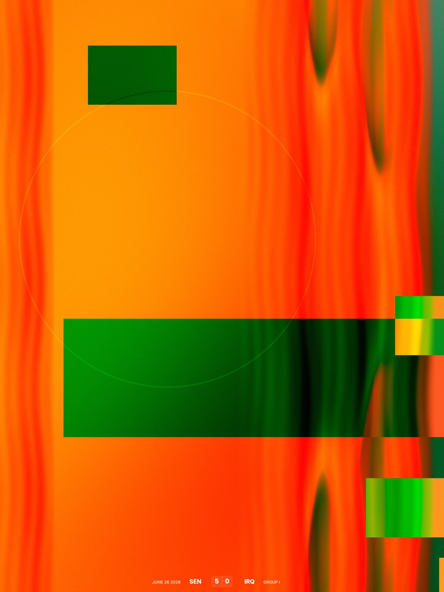 BenjaminWiley's tweet photo. making a poster for every game of the 2026 World Cup. Calling the series NO CLEAN SHEETS …even if no one scores the pitch still gets painted. 

It's a visual experiment turning data into abstract art. Vibe-coded. Algo-plotted. Loose science, mostly color. 

pocess &amp; more in🧵 https://t.co/UluIMo6y9P