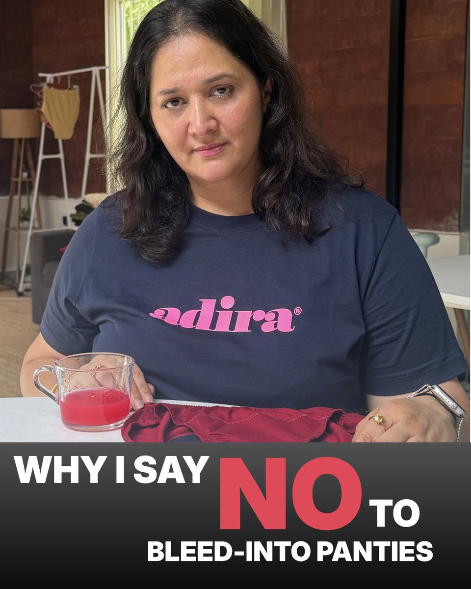 deepa_vari's tweet photo. I invented India’s first period panty in 2009. And I refuse to follow the trend of bleed-into panties, no matter how much money it makes me.

As a founder and a mom, I will never manufacture them. Here is why:

1/ The Absorption Myth: High-capacity claims (50–80ml) use water tests. Real menstrual blood is viscous and contains tissue. Studies show its actual absorption in these fabrics is closer to just 2ml. It doesn't flow like water.

2/ The Logistical Nightmare: Changing a soaked pair of underwear during a 6–8 hour school or work day is incredibly difficult. Girls end up sitting in pooled wetness for hours.

3/ The Risk of Infection: Period blood has a pH of ~7.4, which is highly alkaline compared to a healthy, acidic vaginal environment. Leaving this bioactive fluid pressed against skin for hours disrupts your ecosystem, letting bacteria that cause BV, odor, and rashes thrive.

True period care isn't a shortcut that risks health for convenience.

I’m ready to compromise on sales. I am NOT ready to expose my customers, especially young schoolgirls, to health risks just to chase a market trend.

I designed @AdiraX_Ind  to be a leak-proof backup to your pad or cup, giving you 100% stain protection while letting you change regularly to stay fresh.

You don't have to buy Adira. But as a mom, I ask you to look at the facts and think twice before putting your daughter or yourself in a bleed-into panty.

My full research is in the link below. Please read it. 👇
https://t.co/NmkGxYEIbp