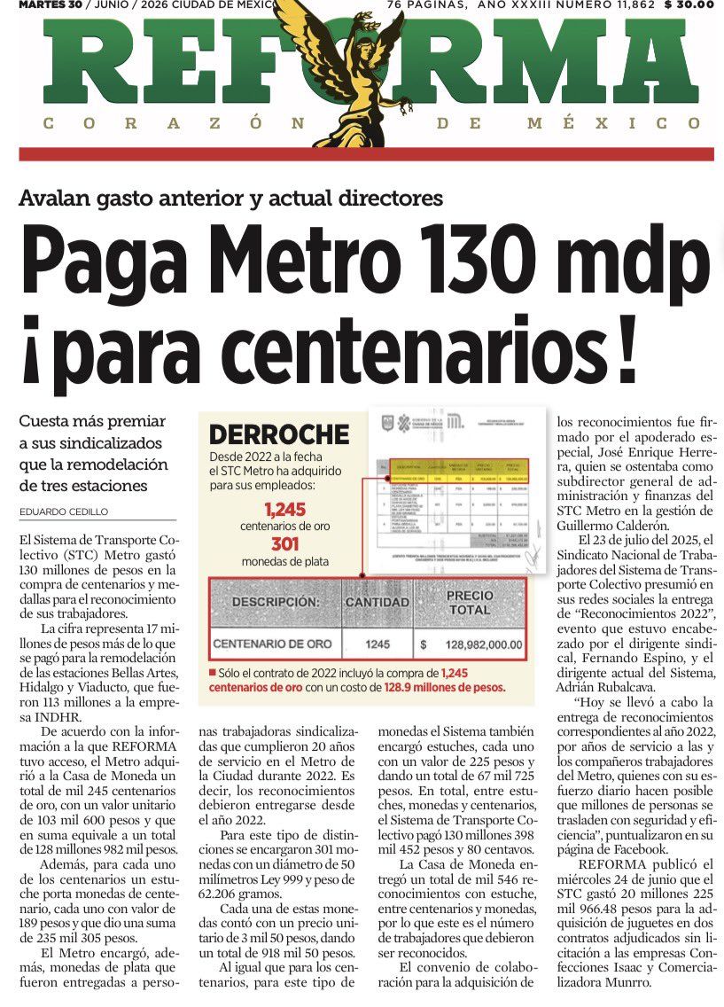 bereaguilarv's tweet photo. ¡Escandaloso!

El Metro compró 1,245 centenarios de 103 mil 600 pesos cada uno.

Costo total: 130 mdp 

¡Más de lo que costó remodelar tres estaciones!

Para los usuarios: retrasos, fallas y accidentes.
Para su sindicato: oro.

Así administra Morena el dinero de los mexicanos. https://t.co/JW4kYXBw6c
