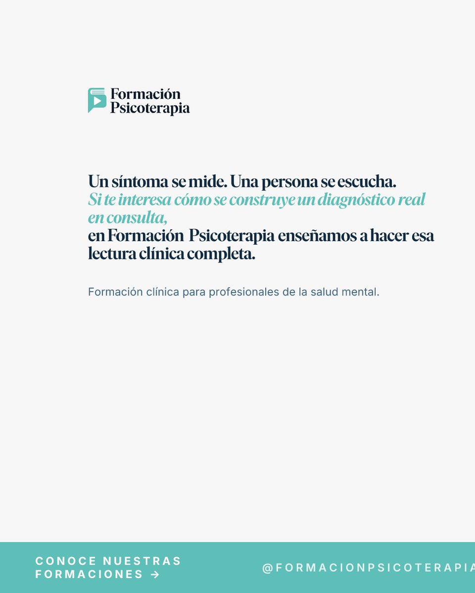 FormacionPsico's tweet photo. Un test online no diagnostica. Ordena síntomas en una etiqueta probable. El diagnóstico es otra cosa: requiere historia, vínculo y alguien que sepa escuchar. 🧠 https://t.co/uck5T6fnHF