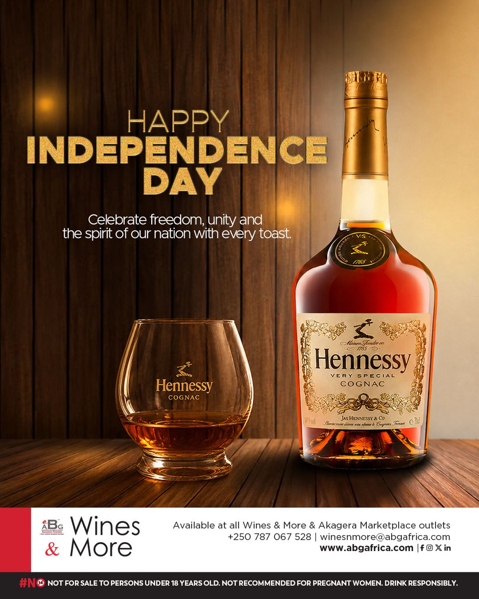 WinesNMoreABG's tweet photo. Happy Independence Day!
Celebrate freedom, unity, and national pride with a toast of Hennessy VS. 🥃
Available at all Wines &amp; More &amp; Akagera Marketplace outlets.
#Rwanda #IndependenceDay #HennessyVS #WinesAndMore
⚠️ Drink Responsibly. 18+ Only.

@Hennessy @MoetHennessy https://t.co/tMxi2pjvPA