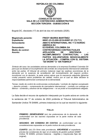 articulo20's tweet photo. SENTENCIA RECOMENDADA 🗣
#Contencioso #Contractual
Comprador con deber de diligencia y sagacidad: negativa a declarar responsabilidad patrimonial contractual de Ecodiésel
RAD: 68001-23-33-000-2016-00897-01 (72.711) https://t.co/6BO3afnsOZ