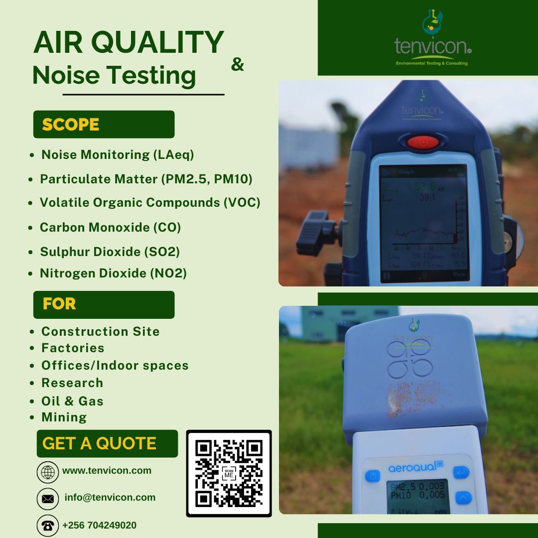 tenvicon's tweet photo. Breathe cleaner. Work safer. Tenvicon provides reliable air quality and noise testing for construction sites, factories, offices, research, oil &amp; gas, and mining. Get a quote today.
#AirQuality #NoiseTesting #EnvironmentalTesting #WorkplaceSafety #ConstructionSafety #Uganda #ntsa https://t.co/jtATJk0aQh