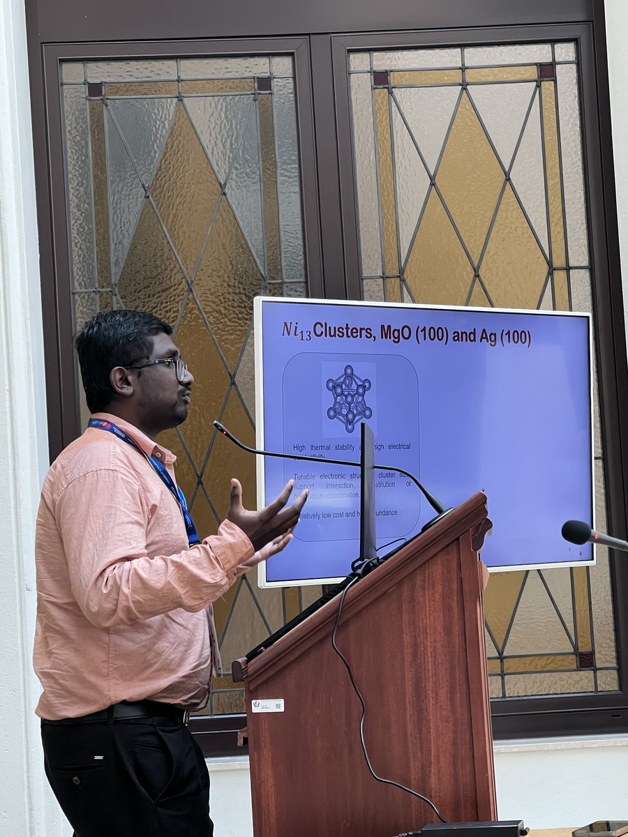 helionomics's tweet photo. Aravindhan Ramachandran from @unimib presents at #CatScience2026 new results on Ni atomic cluster supported on magnesia for the catalytic conversion of CO to acetic acid, and methane to formic acid. https://t.co/NAYvaSbX1q