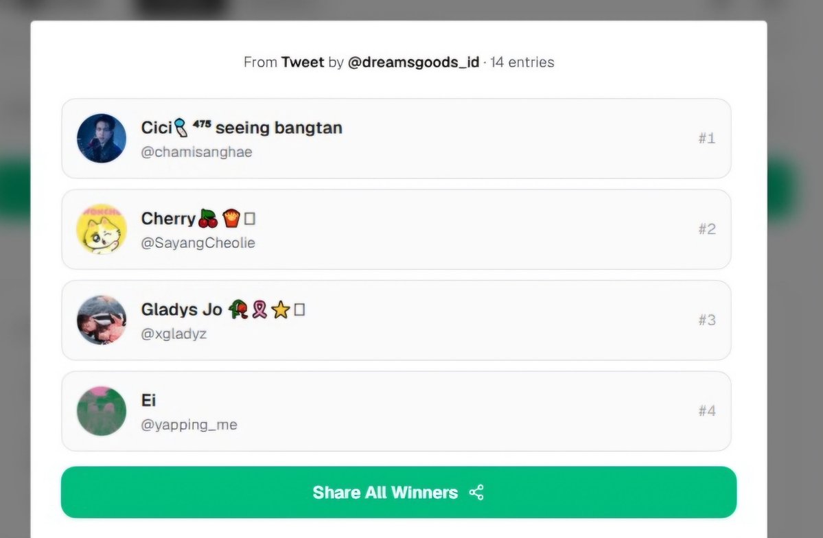 dreamsgoods_id's tweet photo. Selemat untuk 4 pemenang GA by @dreamsgoods_id claim 1×24 jam, silahkan dm admin 🤗

@chamisanghae @SayangCheolie @xgladyz @yapping_me https://t.co/1fZkjKUalk